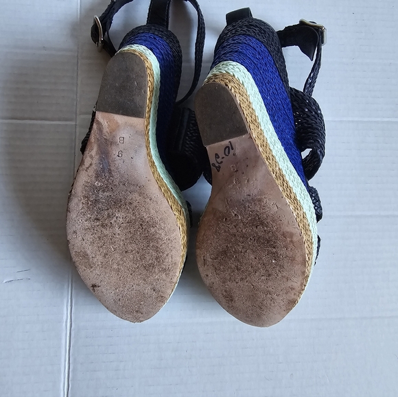 Loeffler Randall Striped Woven Platform Wedge Sandals 9 - Picture 7 of 8